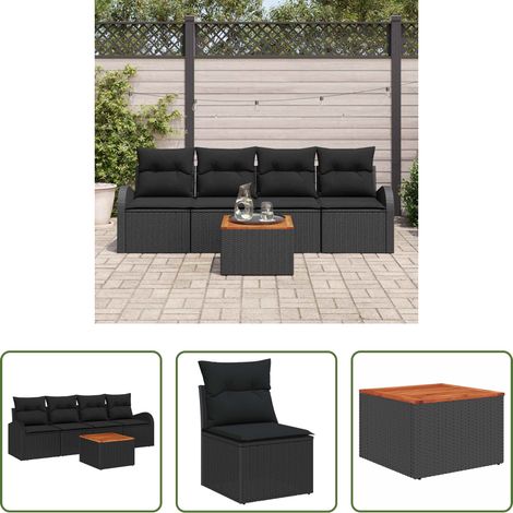 vidaXL Jardin -  Ensemble de canapé de jardin avec coussin 5 pcs Noir polyrotin (1/5)