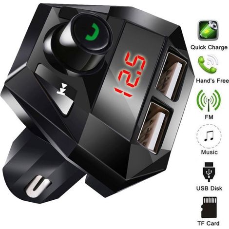 Transmetteur FM Bluetooth - Lecteur MP3 - Chargeur USB Double - Pour Voiture - Noir - 1 Pièce (1/5)