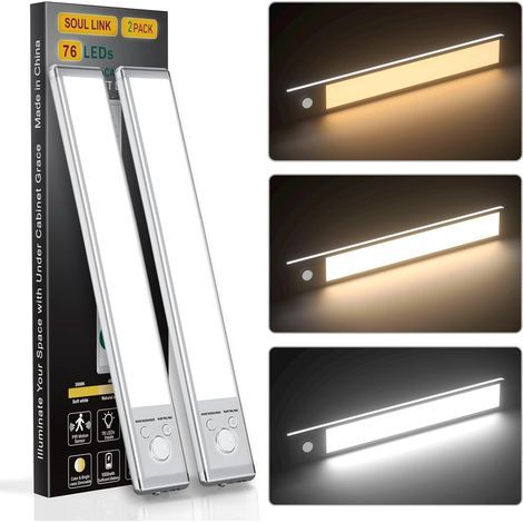 Lampe LED à capteur en 2 parties, lampe de placard rechargeable, veilleuse à capteur de présence humaine sans perçage, chargement Type-C, 1500 mAh, bande lumineuse extérieure pour chambre à coucher et (1/5)