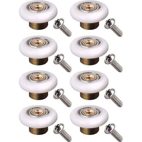 Konvolut von 8 Duschkabinenrollen, 19 mm Durchmesser, weiß, 19 mm x 5 mm (8 Edelstahlkugeln mit Schrauben) (8 Kupferteile mit Schrauben) (1/5)