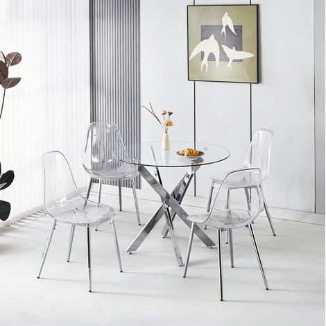 MEUBLIV Essgruppe 80 cm Chrom – 4 Stühle mit hoher Rückenlehne, 5-teilig (1/5)