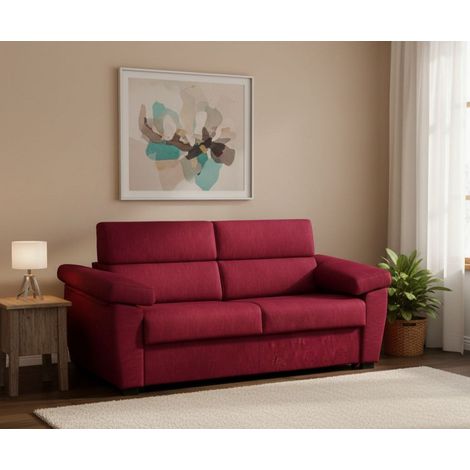 Dmora - Sofá cama 2 plazas Contrada, Sofá convertible para salón, acolchado, desenfundable, calidad 100% Made in Italy, 205x95 h100 cm, Rojo (1/5)