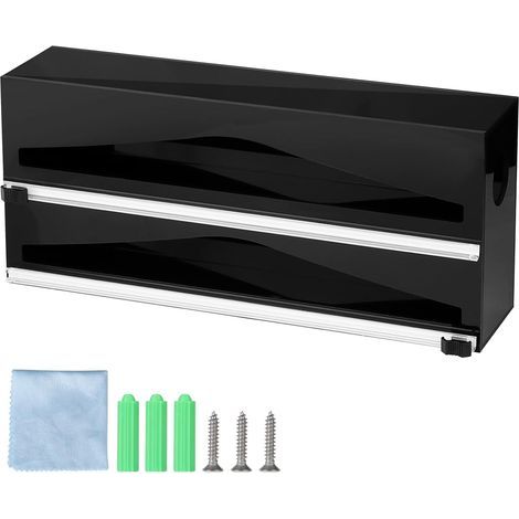 Acryl-Spender für Frischhaltefolie, schwarzer Spender für Frischhaltefolie, Organizer für Aluminiumfolie, Folienschneider, Frischhaltefolienschneider für die Küchenschublade (1/5)
