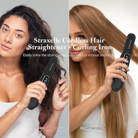 Mini Wireless Hair Straightener and Curler 2 in 1 Straightener with 5000mAh 3 Adjustable Temperatures 347°F-419°F Travel Straightener with LED Screen for All Hair Types (1/2)