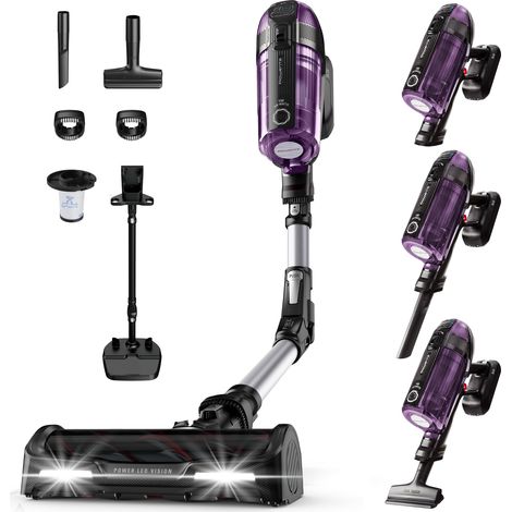 Aspirateur Balai sans Fil, Filtration Anti-Allergènes, Puissant 150AW, Autonomie 45min, Station d'accueil RH98A0WO, Violet et Aluminium (1/5)