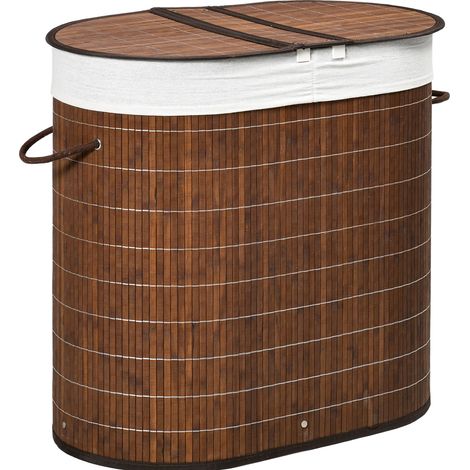 Bambus-Wäschekorb 100 L mit Deckel, 2 Fächern und Griffen, 62,5 x 37 x 60,5 cm HOMVRA (1/5)