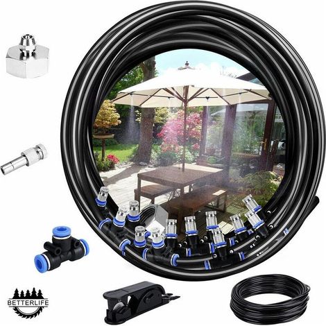 Misting System,10M Irrigation System Outdoor Misting System Cooling System Ideal for Gazebo Garden Patio 12 Nozzle (Black) (1/5)