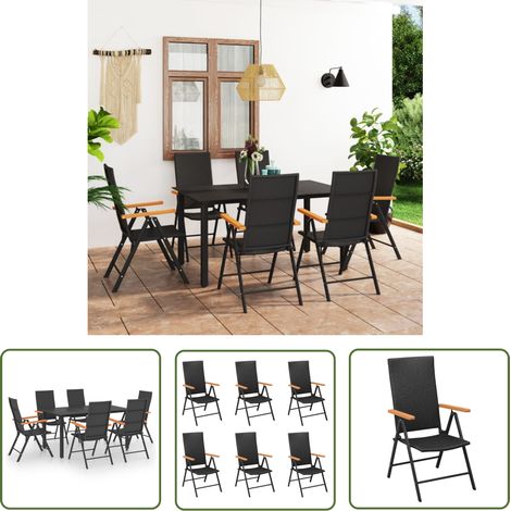 The Living Store Ensemble à manger de jardin 7 pcs noir et marron - Salon De Jardin - Ensemble De Salon De Jardin - Table Et Chaises De Jardin - Mobilier De Jardin - Table Basse (1/5)