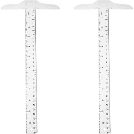 Règles en T Outil de Mesure Professionnel 30cm Lot de 2 en Plastique Blanc Double Échelle Facile à Ranger pour Architectes et Artisans pour Bureau et Maison (1/5)
