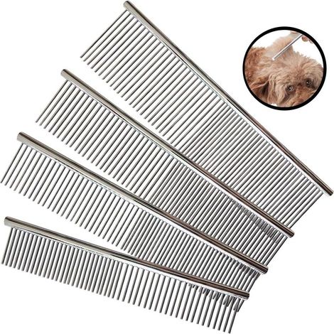 Toilettage Peigne pour Animaux, 4 pièces (16 x 3cm, 19 x 3.5cm, 19 x 4cm, 19 x 5cm) Peignes de toilettage en Acier Inoxydable pour Chiens et Chats, Barber Outils de Toilettage (1/5)