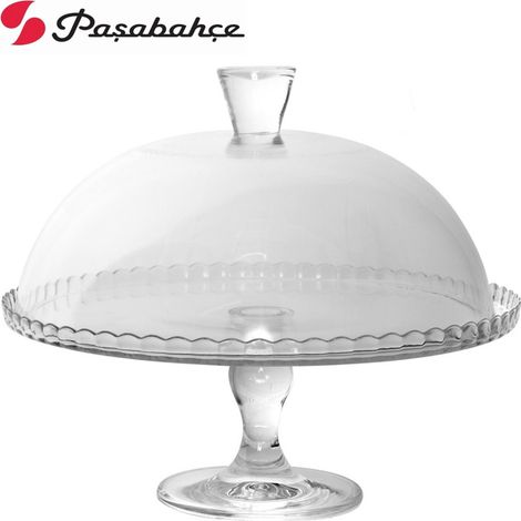TrAdE Shop Traesio - Vassoio Alzatina Per Torta In Vetro Cupola Da 32 Cm Con Piede Set Patisserie - (1/2)