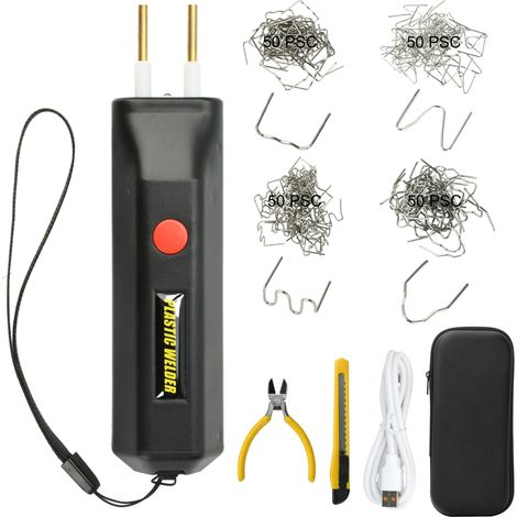 Machine de Soudage Plastique Sans fil, 100W Soudeuse Plastique USB-C Rechargeable avec 200 Clous de Soudure, éclairage LED, 2500 mAh, Boîte Rangement, Noir (1/5)