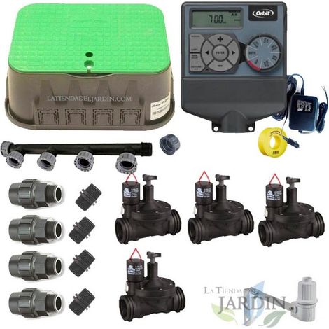 Kit Riego Automatico 4 zonas 24V Orbit para Tuberia 32mm  Incluye Programador, Electrovalvulas y Accesorios