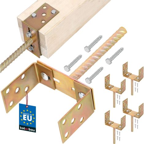KOTARBAU® 4 pièces Support de Poteau à Sceller - Acier - 200 mm - Or - Support Poteau Bois - Largeur Réglable 0-160 mm - avec Ancrage Béton - pour Poteaux et Poutres Bois (1/5)