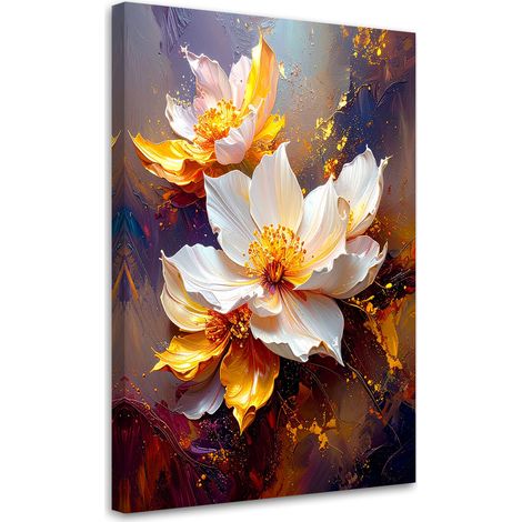 Cuadro sobre Lienzo Flores color crema con luz dorada sobre fondo azul oscuro 20x30 (1/5)