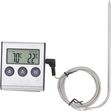 Elektronisches Fleischthermometer mit Sonde, digital, für Backofen, Küche und Grill mit voreingestellten Temperaturen