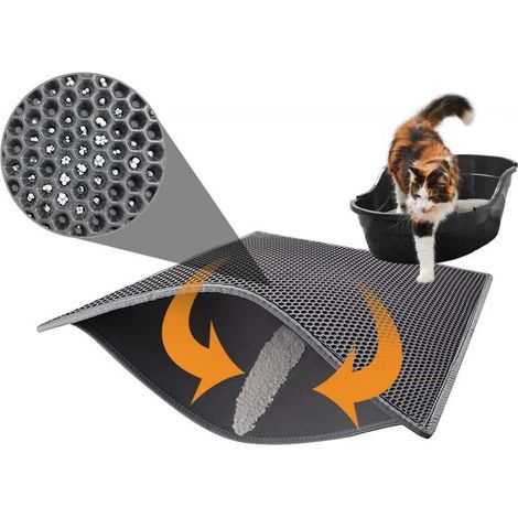 Tapis pour bac à litière, tapis pour litière pour chat, tapis pour bac à litière à motif nid d'abeille, tapis imperméable double couche à motif nid d'abeille (1/5)