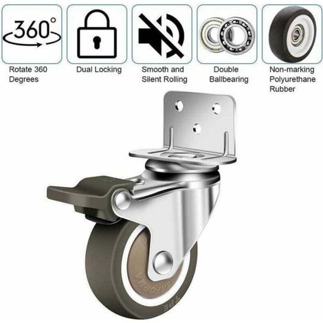 Lot De 4 Roulettes Pivotantes 50Mm 100Kg Roulettes Pour Meubles Type L Roue Pour Meuble Avec Frein Rotation 360 Pour (1/4)