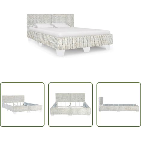 Cadre de lit - Cadre de lit sans matelas Gris Rotin naturel 140x200 cm (1/5)