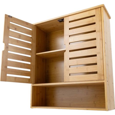 Armoire de rangement, murale, construction en bambou durable, Couleur du bois (1/2)
