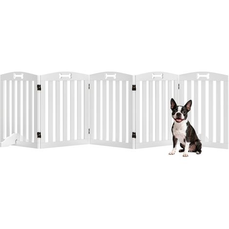 Puerta de seguridad independiente para perros con patas de apoyo, para puertas, pasillos y escaleras, 258 x 30 x 61 cm, blanca.