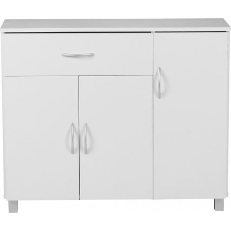 Buffet 3 portes 1 tiroir 90x30x75 cm blanc - ROMARIC (1/5)