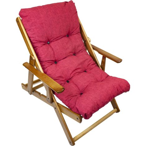 MAURY'S POLTRONA RELAX ROSSA TINTA UNITA COMODONA IN LEGNO 3POSIZIONI CON CUSCINO IMBOTTITO (1/3)