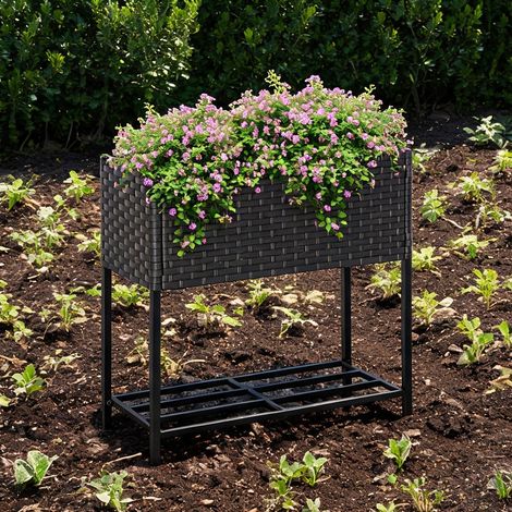Coffre de jardin en métal et PE rattan avec étagère braun (1/5)
