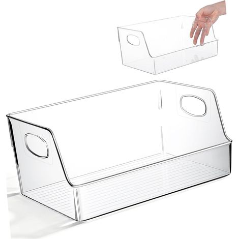 Organisateur de Réfrigérateur en Plastique avec Poignée, Bac de Rangement Transparent pour Livres et Documents, pour Bibliothèque et Usage Quotidien (1/5)