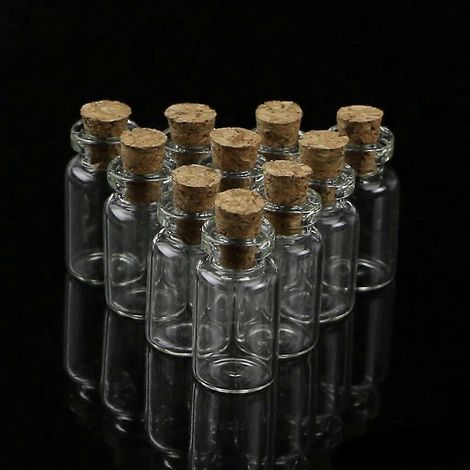 10 mini flacons en verre pour bouteilles à souhaits avec bouchon en liège et pendentif de rangement 0,5/1/2/ (1/5)