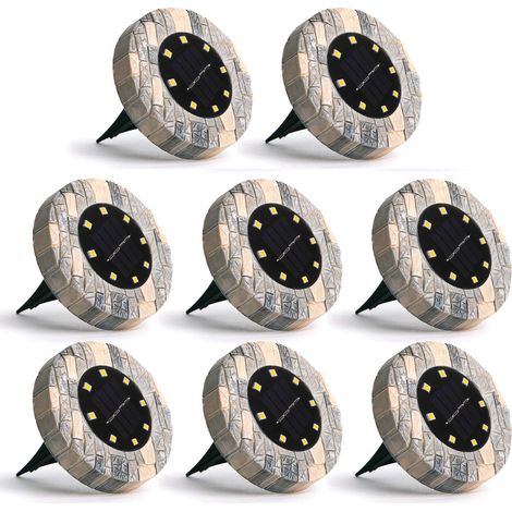 Lot de 8 lampes solaires d'extérieur à 8 LED, étanches IP66, pour éclairage paysager de pelouse, allée, terrasse et bassin (blanc). (1/5)