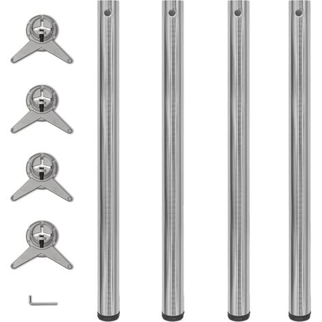 4 Height Adjustable Table Legs Brushed Nickel 870 mm