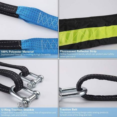 Corde De Remorquage - 5 M - 8 T - Nylon Polyester - Pour Voiture Camion SUV VTT - 2 Manilles Acier - 1 Lot (1/4)