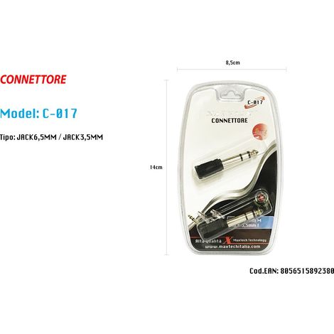 TRADE SHOP - Connettore 3.5mm Spinotto Femmina A 6.5mm Jack Maschio Audio Adattatore Maxtech C-017 -