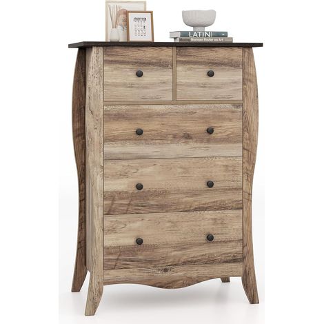 COSTWAY Cassettiera a 5 Cassetti in Tessuto, Cassettiera per Camera da Letto in Legno Rustico, Cassettiera Cameretta Salvaspazio per Soggiorno, Corridoio, Cucina, 67,5 x 38,5 x 97 cm (Marrone) (1/5)