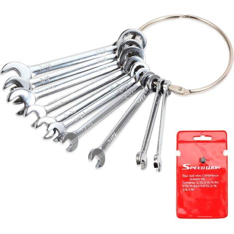 Lot de 10 mini clés d'allumage SAE 5/32"-7/16" Standard Petite clé mixte avec pochettes de rangement portables et anneau (1/5)