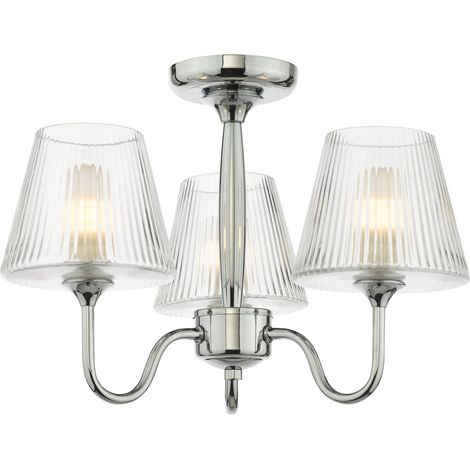 Dar Rimaz Plafonnier semi-encastré Rimaz à 3 lumières pour salle de bain, finition chrome poli et verre nervuré, IP44 (1/4)