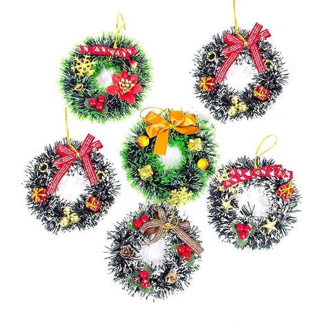 Lot de 6 mini guirlandes de Noël artificielles à suspendre, décorations pour la maison et les fêtes (couleur aléatoire)-M (1/3)