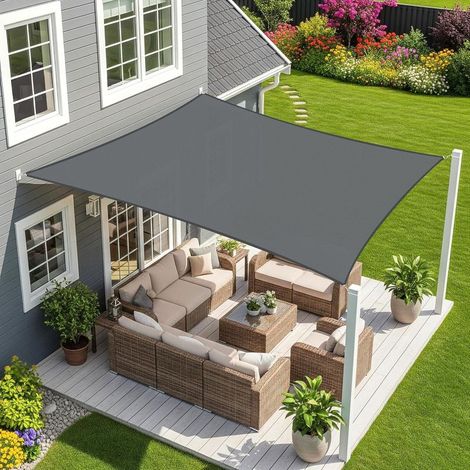Voile d'ombrage rectangulaire graphite 2 x 3 m, toile imperméable, protection UV 95 %, idéale pour l'extérieur, le jardin et la terrasse. (1/5)