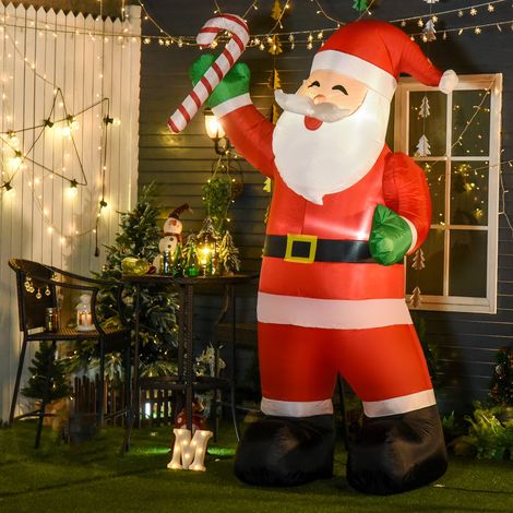 Décoration de Noël gonflable, Père Noël de 2,4 m avec éclairage LED et canne de Noël, pour une utilisation intérieure et extérieure. (1/5)