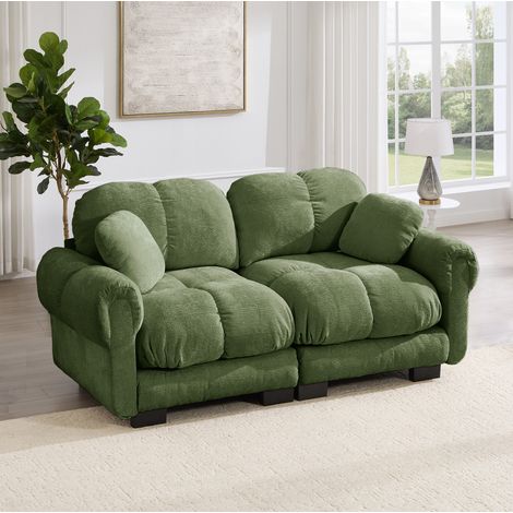 Divano modulare a 2 posti in ciniglia, design elegante, cuscini ergonomici spessi, facile da montare, soggiorno 190×86×90 cm, verde (1/5)