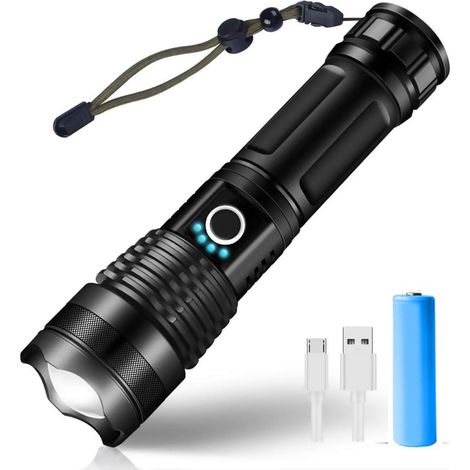 Houhence – Lampe torche LED rechargeable 3000 lumens – Étanchéité IPX7 – 5 modes d'éclairage – Portée jusqu'à 1650 pieds – Batterie 5000 mAh incluse - XHP50