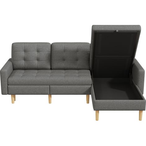 Canapé d'angle gris 3 places 212x130x86 cm avec espace de rangement et chaiselongue réversible (1/5)