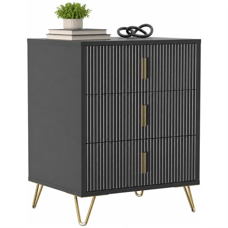 HOMCOM Modern 3 Drawer Dresser with Metal Legs and Steel Handles, Black (1/5)