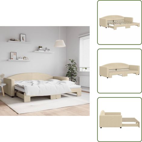 Tagesbett Ausziehbar Creme 90x200 cm Stoff - Sofa - Schlafsofa - Gästebett - Tagesbett - Ausziehbarer Schlafsitz (1/5)