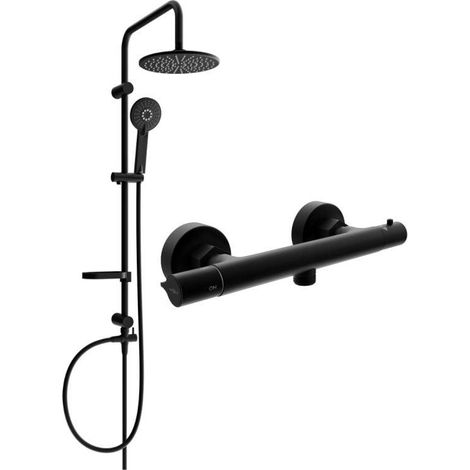 Mexen Carl ensemble de douche apparent avec pomme de douche et robinet de douche thermostatique Slim, noir - 77105240-70 (1/3)