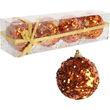 Set di 4 palline di polistirolo con paillettes, 6 cm, arancioni (1/4)