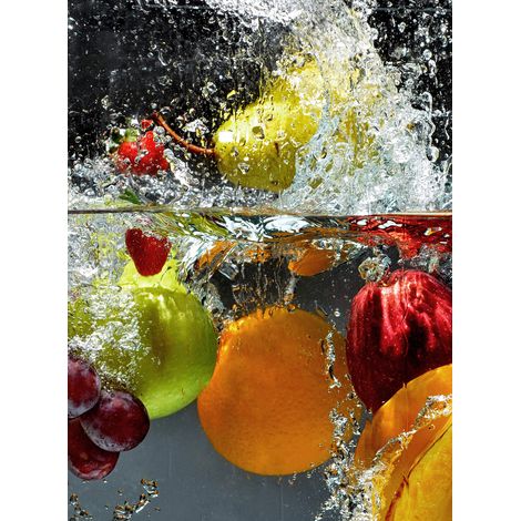 Papier peint panoramique à motif fruits | Tapisserie panoramique parfaite pour cuisine | Papier peint panoramique multicolore pour salle à manger - 192 X 260 cm (4 pièces) (1/2)