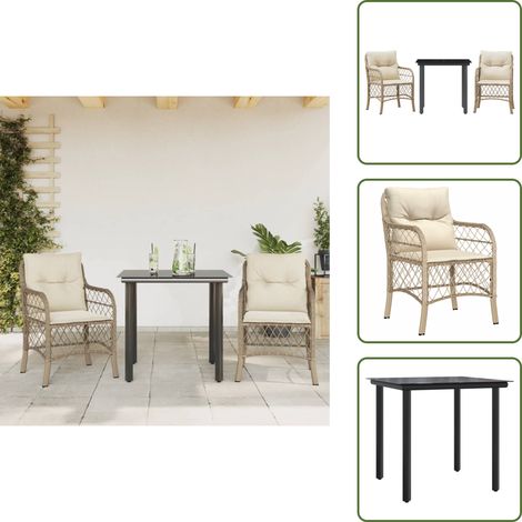 Sitzkissen - vidaXL 3-tlg. Bistro-Set mit Kissen Beige Poly Rattan - Tisch (1/5)