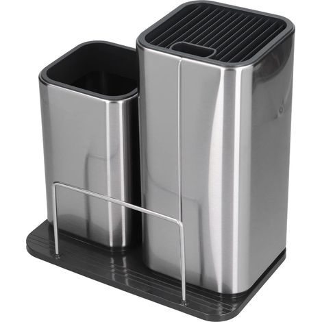 Bloc à couteaux universel et porte-ustensiles, porte-couteau en acier inoxydable 2 en 1 avec ciseaux et organisateur de planche à découper pour comptoir de cuisine (1/5)